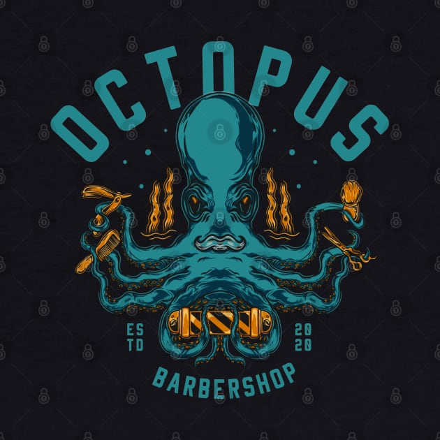 The Octopus Barbershop Illustration by Merchsides